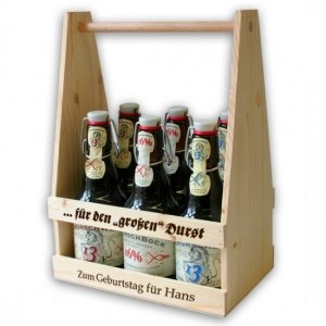 Flaschenträger Holz 6 Flaschen mit Gravu