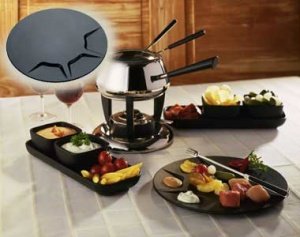 Fondue-/Grill-Teller aus Steinzeug s/w (