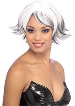 Fransige Kurzhaar-Perücke weiss-schwarz