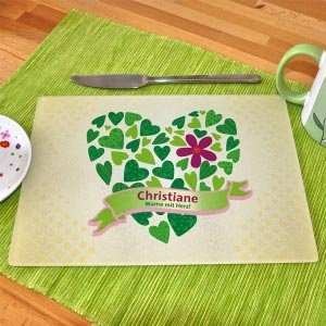 Frühstücksbrett aus Glas *Blumenherz* zu