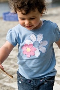 Frugi Mädchen Kurzarm T-Shirt -Blue Dais