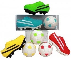 Fußball Radiergummi Set / 2 Radierer (1 Ball + 1 Schuh) / Farbe: blau