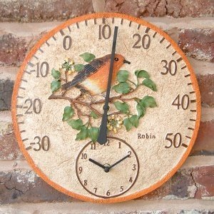Gartenthermometer mit Uhr "Robin", wette