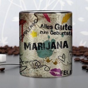 Geburtstagstasse mit Graffitimotiv und V