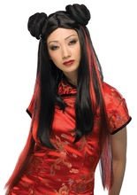 Geisha Perücke Manga schwarz-rot