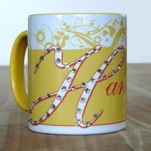 Gelbe Namenstasse mit Swarovski-Elements