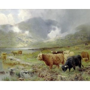 Gemälde-Replik "Highland Cattle by a Loc