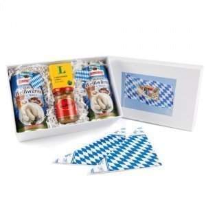 Geschenk Set Bayerische Verführung mit Weißwürstchen, Senf und Liliput Bairisch