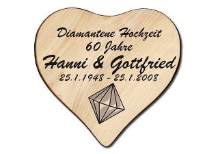 Geschenk zur Diamant Hochzeit: Herz Holz