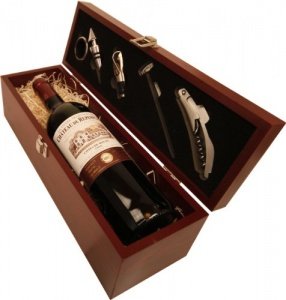 Geschenkset Weinset in Holzkiste mit 1 Flasche Chateau Repimplet Cotes de Bourg Bordeaux AOC