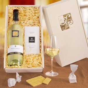 Geschenkset weiße Schokolade und Weißwei