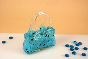 Glas Handtasche 19x16cm blau