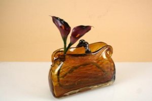 Glas Handtasche 23x19cm amber/gold