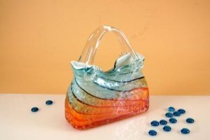 Glas Handtasche 23x21cm blau/orange
