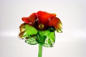 Glasblume grün/rot 35cm
