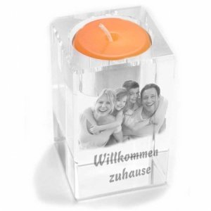 Glasfoto Teelichthalter mit Gravur