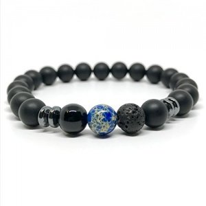 GOOD.designs Chakra Energie-Armband aus Onyx-Lava-Natursteinen, Weltkugel (Blau)