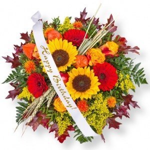 Goldener Herbst und Schleife: Happy Birt