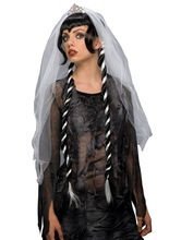 Gothic-Braut Perücke mit Zöpfen schwarz-