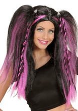 Gothic Cosplay-Perücke Zöpfe schwarz-pin