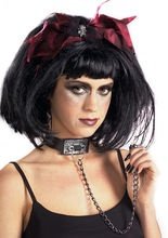 Gothic Halsband mit Kette schwarz-silber