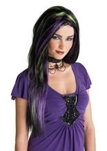 Gothic Hexe Perücke schwarz-lila-grün