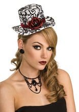 Gothic Mini-Zylinder mit Rose weiss-schw