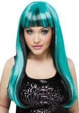 Gothic Perücke mit Pony lang schwarz-grü