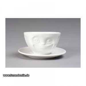 Grinsende Tasse mit Henkel und Untertass