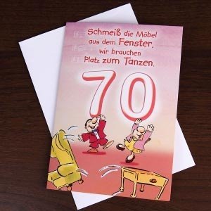 Grußkarte Möbel aus dem Fenster zum 70.G