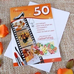 Grußkarte für Frauen zum 50. mit Tischko