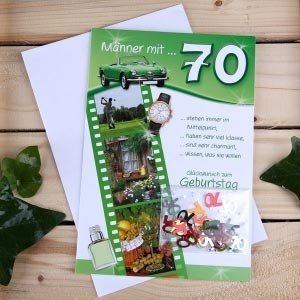 Grußkarte für Männer zum 70. mit Tischko