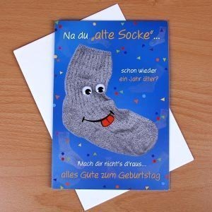 Grußkarte mit Wackelaugen für alte Socke