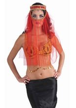 Harem Kopfschmuck mit Schleier rot-gold