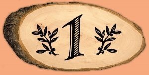 Hausnummer aus Holz in ovaler Form