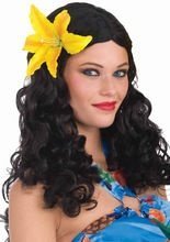 Hawaiianerin Locken-Perücke lang schwarz