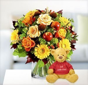 Herbstfreude mit Teddy Ich liebe Dich