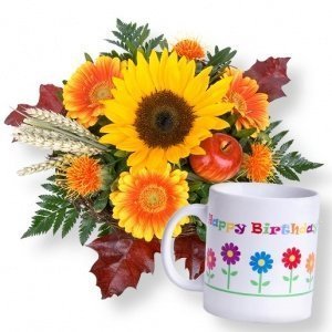 Herbstsonne und Musiktasse Happy Birthda