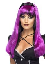 Hexe Gothic Perücke lang pink-schwarz