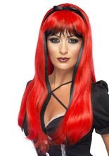 Hexe Gothic Perücke lang rot-schwarz