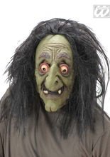 Hexen-Maske mit Haarteil grün-schwarz