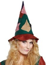 Hexenhut Flicken grün-rot-beige