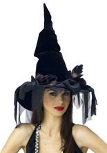 Hexenhut mit Rosen und Schleier schwarz