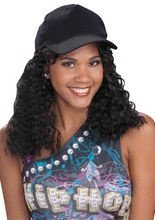 Hip Hop Locken-Perücke mit Cap schwarz