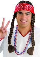 Hippie-Zopfperücke mit Haarband braun-ro