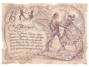 Hobbybild Tanzen auf Antikpapier im A4-F