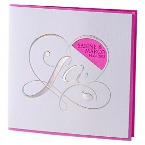 Hochzeitseinladung Kara, weiß-fuchsia