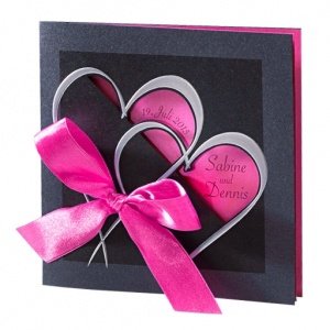 Hochzeitseinladung Martina, grau-fuchsia