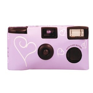 Hochzeitskamera Herzen, lila-weiß