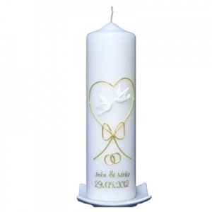 Hochzeitskerze Herz mit 2 Tauben